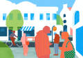 Street Scene Illustration by Bonnie Berger